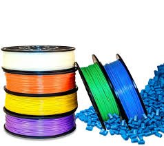 Colorful spools of 3D printing materials for orthotics and prosthetics showcasing high-performance polymers.